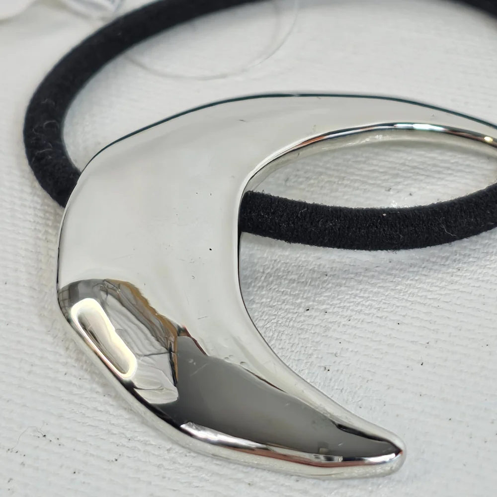 Free People Crescent Moon Pony Holder Hair Tie Accessories Silver Tone - Picture 2 of 7